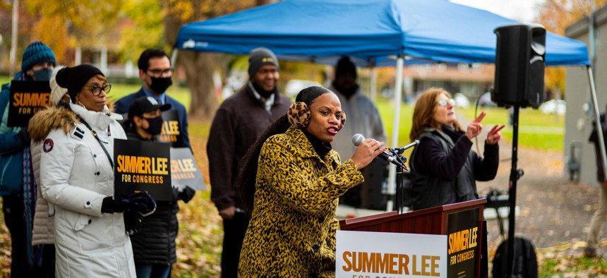 Lee speaks at an election rally in November 2021