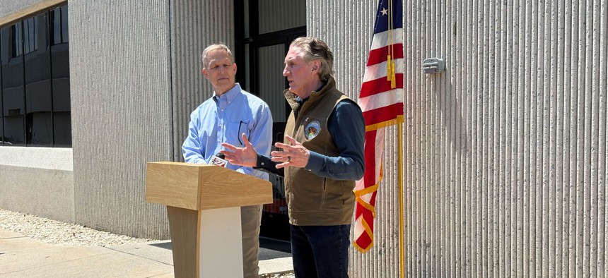 U.S. Interior Secretary Doug Burgum and U.S. Rep. Scott Perry tour the Crane Clean Energy Center in Middletown on Friday, May 1.