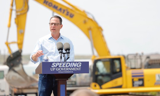 Gov. Josh Shapiro speaks at the site of a future Amazon data center in Bucks County.