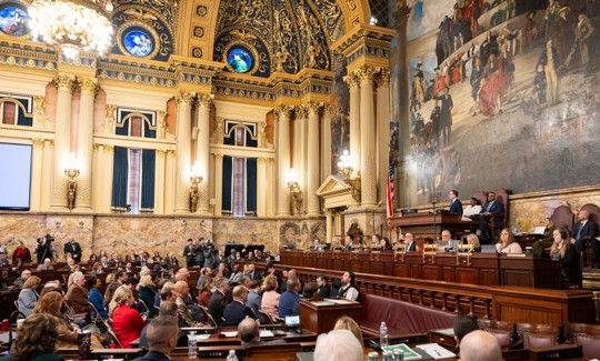 Gov. Josh Shapiro speaks during his February 2026 budget address.