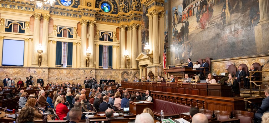 Gov. Josh Shapiro speaks during his February 2026 budget address.
