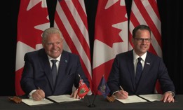 Ontario Premier Doug Ford and Pennsylvania Gov. Josh Shapiro sign a memorandum of understanding in Toronto on Wednesday