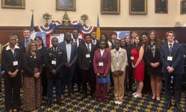 Philadelphia City Government Youth Summit participants pose alongside Philadelphia City Councilmembers also taking part in the daylong event