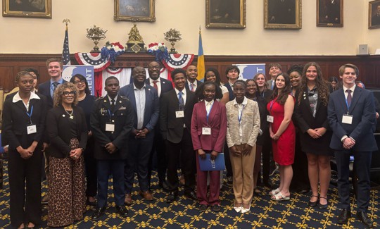 Philadelphia City Government Youth Summit participants pose alongside Philadelphia City Councilmembers also taking part in the daylong event