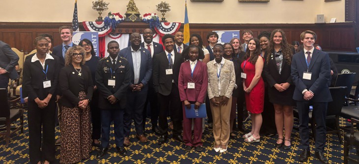 Philadelphia City Government Youth Summit participants pose alongside Philadelphia City Councilmembers also taking part in the daylong event