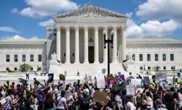 Abortion rights demonstrators rally to mark the first anniversary of the US Supreme Court ruling in the Dobbs v Women’s Health Organization case in Washington, D.C., on June 24, 2023. 