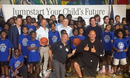 Dave McCormick, John Fetterman, Brad Gerstner and Kenny Holdsman meet with Philly Youth Basketball kids in Philadelphia on Monday