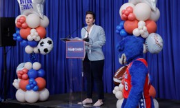 Anne Ryan speaks at a Visit PA pep rally in Philadelphia on March 31, 2026
