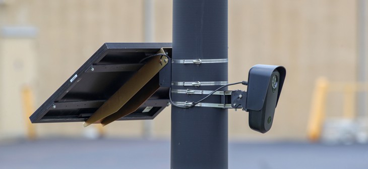 A Flock Safety camera is seen at the Buckhorn Plaza shopping center near Bloomsburg, Pennsylvania.
