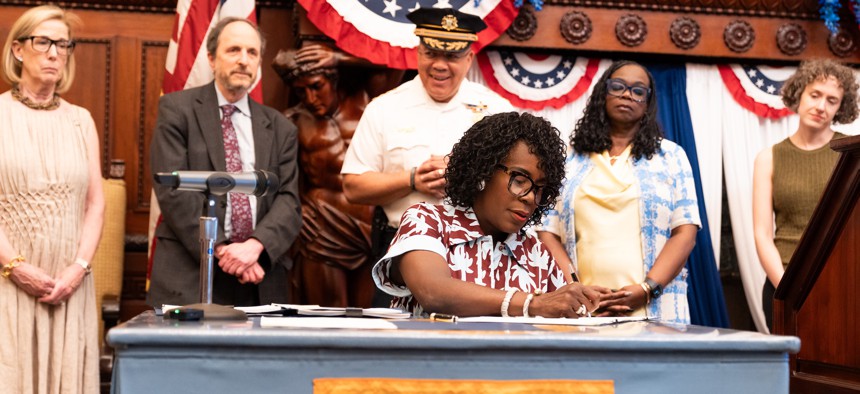 Mayor Cherelle Parker and her administration speak at budget press conference on June 11, 2025