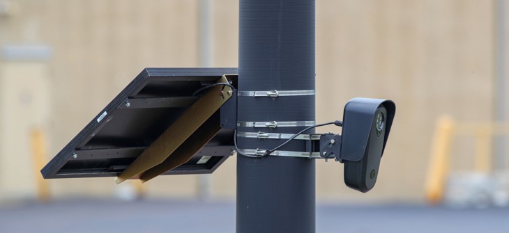 A Flock Safety camera is seen at the Buckhorn Plaza shopping center near Bloomsburg, Pennsylvania.