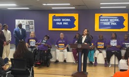 Pennsylvania Labor Secretary Nancy Walker announces a wage theft protection plan at SEIU Local 1201 in Philadelphia on Wednesday.