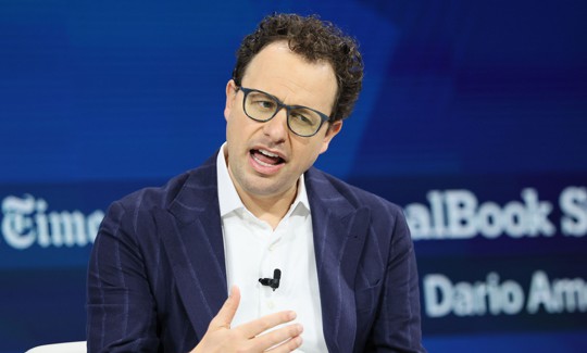 CEO and co-founder of Anthropic Dario Amodei speaks onstage during the 2025 New York Times Dealbook Summit at Jazz at Lincoln Center on December 03, 2025, in New York City