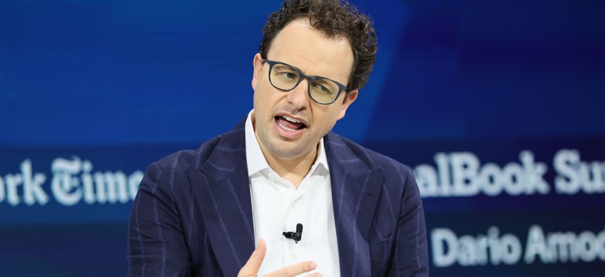 CEO and co-founder of Anthropic Dario Amodei speaks onstage during the 2025 New York Times Dealbook Summit at Jazz at Lincoln Center on December 03, 2025, in New York City