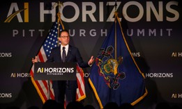 Gov. Josh Shapiro speaks at the AI Horizons 2026 Summit in Pittsburgh.