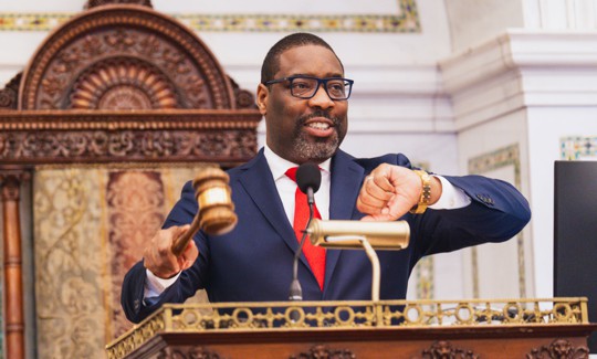 Philadelphia City Council President Kenyatta Johnsons presides over a Council meeting on June 11, 2026