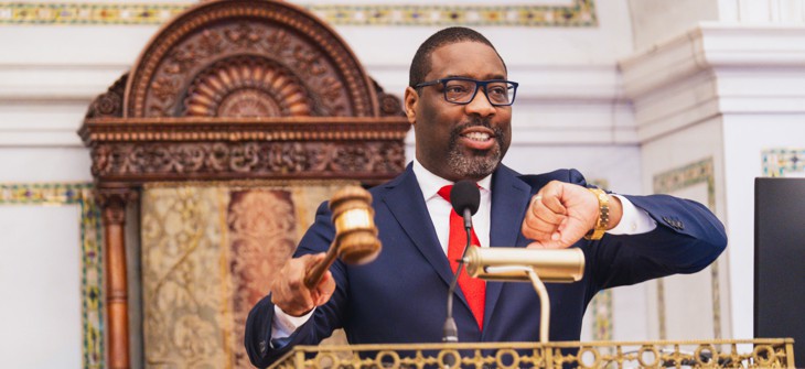 Philadelphia City Council President Kenyatta Johnsons presides over a Council meeting on June 11, 2026