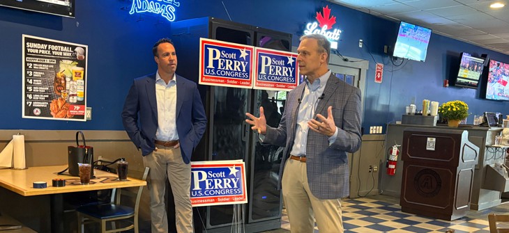 U.S. Rep. Scott Perry campaigned with former MLB star Mark Teixeira and U.S. Rep. Andrew Clyde on Wednesday. 