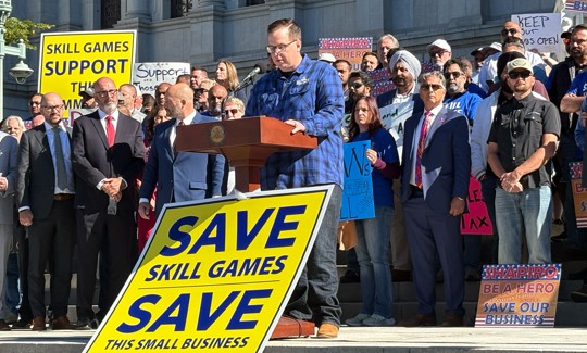 Hundreds rallied at the state Capitol on Tuesday in support of legislation that would tax and regulate skill games.
