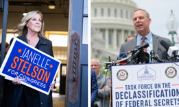 Democratic challenger Janelle Stelson, left, and Republican U.S. Rep. Scott Perry faced off in the only scheduled debate for the PA-10 seat on Wednesday night.