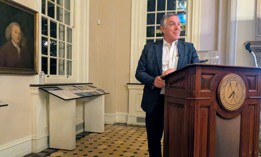 Historian Colin Woodard discussed the roots of Philadelphia politics at Philadelphia's Carpenters' Hall