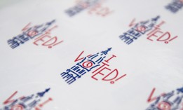 “I Voted” stickers ready to be given out to participants in Philadelphia