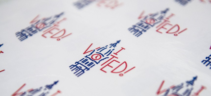 “I Voted” stickers ready to be given out to participants in Philadelphia