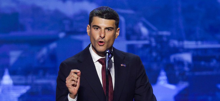 U.S. Rep. Rob Bresnahan speaks at the Republican Party’s September midterm convention in Dallas, Texas. 